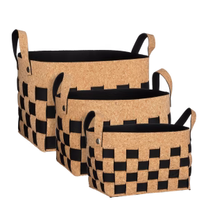 Mica Decorations Opbergmanden – Set van 3 | Kurk & Zwart Vilt